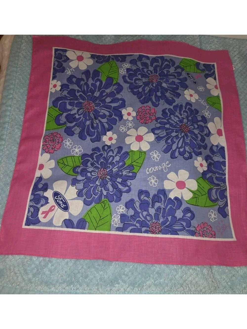 Lilly Pulitzer & Ford Breast Cancer Awareness Floral Scarf 22 X 21.5